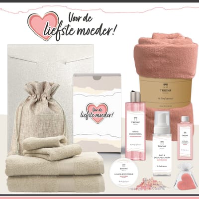 Geschenkset “Voor de liefste moeder!” - 11 producten - 1660 gram | Triomf Original - Giftset voor haar Cadeau Moederdag Luxe Wellness Pakket Vrouw Speciaal Bedankt Cadeaupakket Geschenk Lieve Mama Verjaardag Kerst Kerstpakket Gift Set Roze Crème