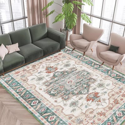 Vintage antislip en wasbaar tapijt 160 x 230 cm voor woonkamer, slaapkamer en eetkamer - Laagpolig en decoratief