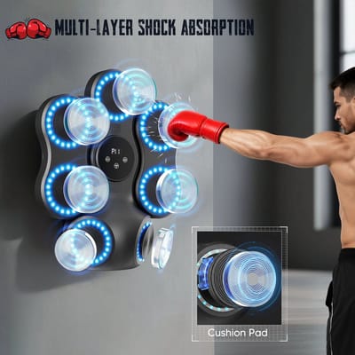 Miryx Boksmachine - Boxing Machine - Met LED-verlichting, 9 Snelheden, Muziek - Trainingsapparatuur - Bokszak - Boksbal - 7 Raakvlakken