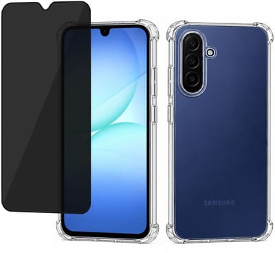 Hoesje met Privacy screenprotector geschikt voor Samsung Galaxy A17 - Luchtkussens - Siliconen Hoes - Gehard Glas - Transparant