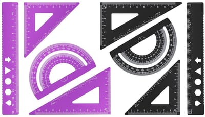 Dailygoods- Geometrieset 8-delig - Aluminium Legering - Linialen - Hoekmeters - Geodriehoeken - Opbergdoos - Lichtgewicht en duurzaam - Meetlat
