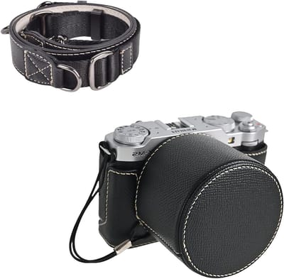 Beschermende Camera Case Kit voor Fujifilm XM5 - Half Case, Lenskap en Schouderriem, Retro Zwart, Ideaal voor Fotografie en Reizen