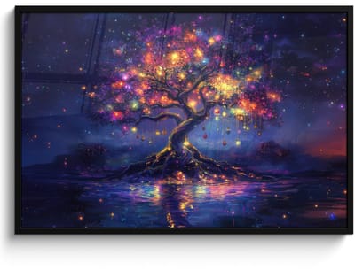 Poster in lijst - Fotolijst 120x80 cm - Posters - Kosmisch - lichtboom - Kerst - Kleurrijk - Posterlijst zwart - Decoratie - Wanddecoratie woonkamer - Muurdecoratie slaapkamer - Kerstversiering - Kerstdecoratie voor binnen - Kerstmis