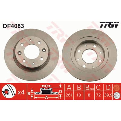 Remschijf TRW DF4083 achter, volledig, 1 Stuk