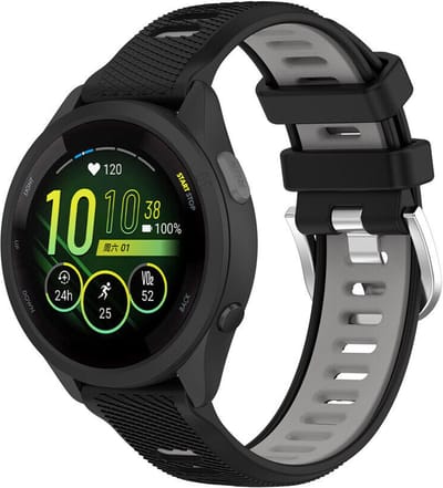 Strap-it Sport siliconen smartwatch bandje 20mm geschikt voor Garmin Vivoactive 6 / 5 / 3 / Vivomove / 3 / HR / Style / Luxe / Sport / Trend / Forerunner 645 / 570 / 245 / 170 / 165 / 70 / 55 / Venu / SQ / SQ2 / 2 Plus / Approach S12 - Zwart/grijs