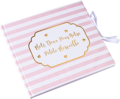 ARTYFETES - Gastenboek klein wonder gestreept roze en verguld 22 x 19,5 cm 68 pagina's