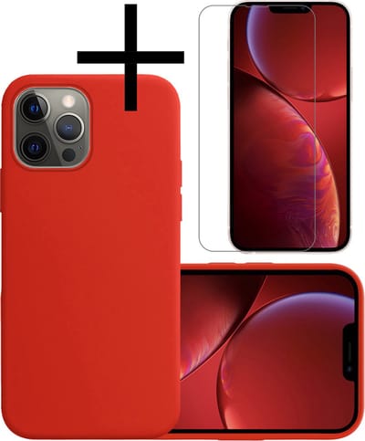 Hoesje - Met Screenprotector - Geschikt voor Apple iPhone 13 Pro - Sterk & Shockproof - Back Cover - Siliconen Case - Telefoon Hoes - Rood