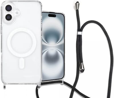 Hoesje met Koord Geschikt voor Apple iPhone 16 - Compatibel met MagSafe - Schokbestendig Flexibel TPU - Back Cover met Ketting - Transparant