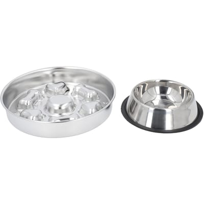 2 Stuks Slow Feeder Hondenbakken Roestvrij Staal Eet Vertragen Huisdier Eetbakken Gemakkelijk Schoonmaken Voeding L(for 6.5-9kg) white