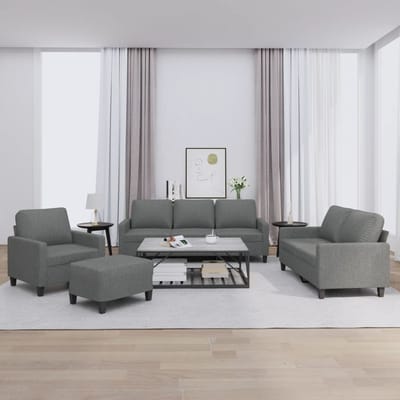 vidaXL - 4-delige - Loungeset - met - kussens - stof - donkergrijs