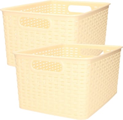 Plasticforte Opbergmand - 2x - Kastmand - rotan kunststof - beige/geel - 18 Liter - 29 x 39 x 20 cm