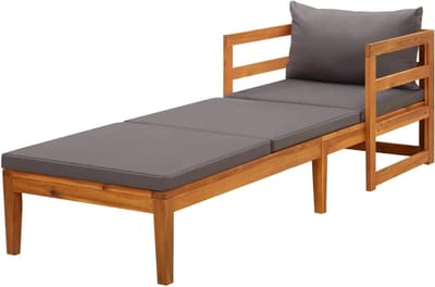 Houten Ligstoel - Tuinstoel Relax - Buiten Ontspannen - Massief Acaciahout - 202 cm Lengte - Donkergrijs Kussen