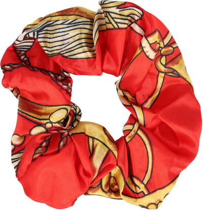 Haarsoires Haarelastiek Scrunchie – Kettingprint – Satijnlook – Rood - Haarkrinkel - Haar Elastiek met Stof - Zacht & Haarvriendelijk