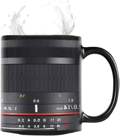 Cameralens Mok - Koffiekop Objectief - Fotografie Liefhebbers - Uniek Lens Design - 350 ml - Zwart