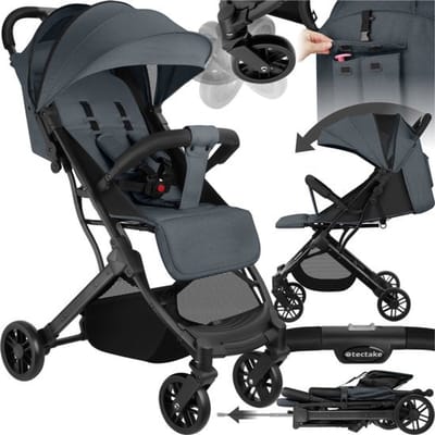 tectake® Buggy Kinderwagen Finn - Lichtgewicht plooibuggy - Inklapbaar en met opvouwbare kap - Zonwerend - Draagkracht 15kg - Antraciet