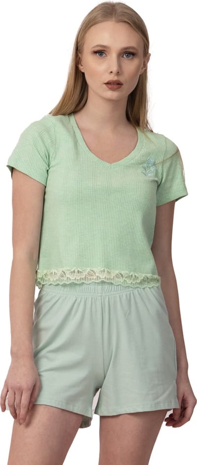 VANILLA - Flower dames pyjama - Pyjamasets - Egyptisch katoen - PJ8916 - Groen - S