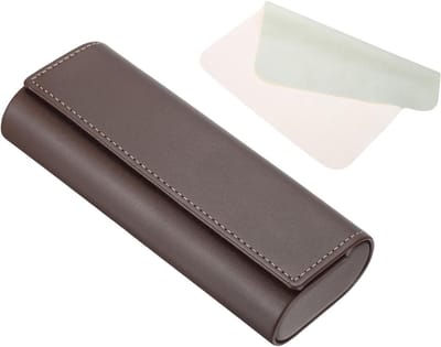 Leren Hard Shell Case voor Zonnebril met Brillendoekje - Lichtgewicht en Draagbare Kunstlederen Opbergtas voor Mannen en Vrouwen in Retro Bruin Ontwerp
