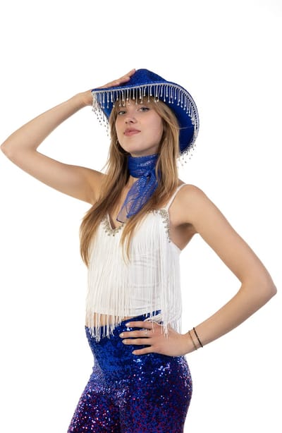 KIMU® Cowboyhoed Blauw Strass Steentjes - Zwarte Cowgirl Western Hoed - Cowboy Diamantjes Dames Heren Vrijgezellenfeest Yellowstone Festival