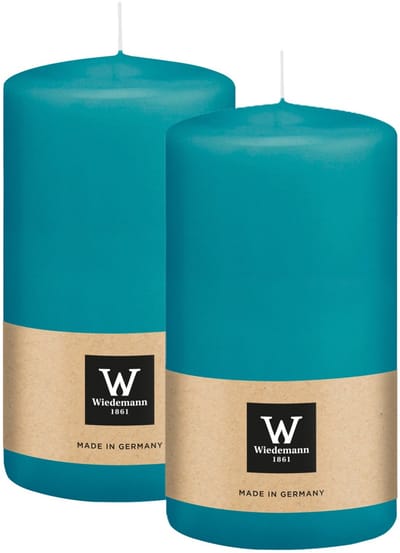 Wiedemann Cilinderkaars/stompkaars - 2x - turquoise blauw - 13 x 7 cm - 52 branduren - zuilkaarsen