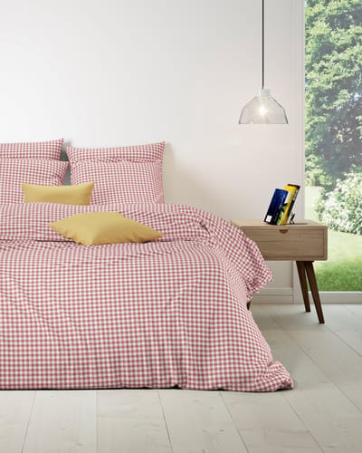 Mistral Home - DEKBEDOVERTREK - katoen renforcé - 140 x 200 cm + 65 x 65 cm - eenpersoons - ruiten - rood