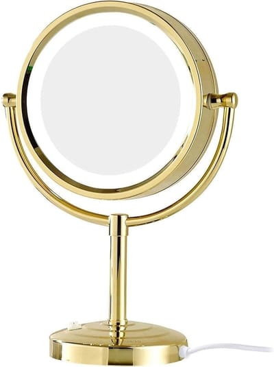 Verlichte Make-upspiegel - Tafelspiegel Dubbelzijdig - Precisie Make-up - 360 Graden Draaibaar - 8.5 Inch Diameter - Goud
