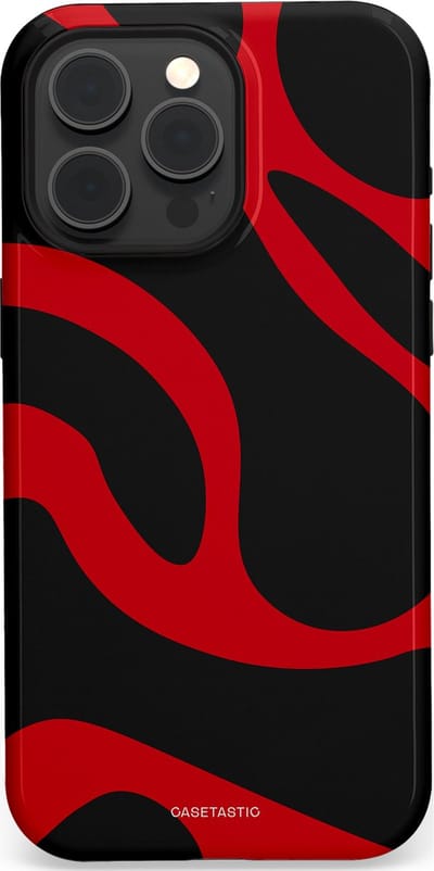 Casetastic hoesje geschikt voor Apple iPhone 15 Pro Max - MagSafe - Dubbellaagse bescherming - Vurige Zwarte Lava Stroom - Fashion Case - Zwart Rood
