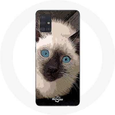 Samsung Galaxy A51 hoesje Zwart-witte Siamese kat met blauwe ogen