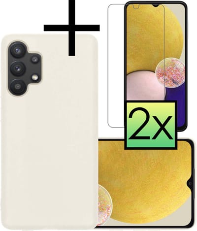 Hoesje - Met 2x Screenprotector - Geschikt voor Samsung Galaxy A13 4G - Sterk & Shockproof - Back Cover - Siliconen Case - Telefoon Hoes - Wit