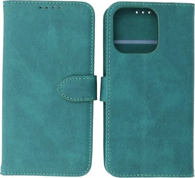 iPhone 13 Pro Hoesje - Portemonnee Book Case - Kaarthouder & Magneetlipje - Kunstleer - Donker Groen
