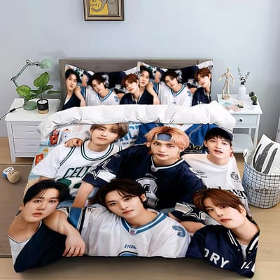 KPOP Dekbedovertrek Kussensloop S-Stray-K-Kids Beddengoed Set Volwassene Jongen Meisje Slaapkamer Decoratie Kindercadeau Enkel Dubbel Grote Maat US Full(200*230cm)3pcs