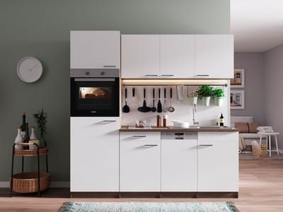 Goedkope keuken 205  cm - complete keuken met apparatuur Oliver  - Donker eiken/Wit   - keramische kookplaat - vaatwasser   - oven    - spoelbak