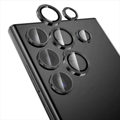 Screenz® - Camera lens protector geschikt voor Samsung Galaxy S25 Ultra - Screenprotector - Beschermglas - Glasplaatje geschikt voor S25 Ultra - Zwart/Grijs - Set van 5