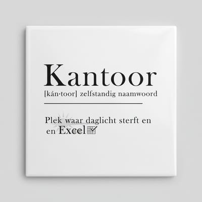 Grappige Kantoor Definitie Keramische Tegel 15x15 cm – “Kantoor: Plek waar daglicht sterft en Excel regeert” | Humoristische Werkplek & Bureaudecoratie Cadeau