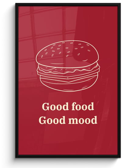 Poster in lijst - Fotolijst 80x120 cm - Posters - Dieprood - Lijntekening - Tekst - Hamburger - Posterlijst zwart - Decoratie - Wanddecoratie woonkamer - Muurdecoratie slaapkamer