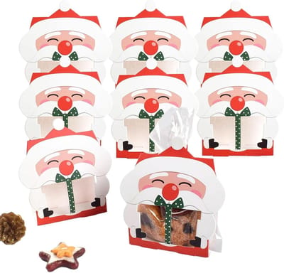 Kerstcadeauzakjes - Snackcontainers Feestdagen - Cadeautjes Uitdelen - 3D Kerstman Ontwerp - 16x13x0.5 cm - Rood Wit