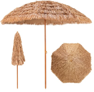 COSTWAY Parasol Hawaii 205cm, strandscherm, stro, tuinscherm, stroparasol, marktparasol, terrasparasol voor tuin, balkon, strand