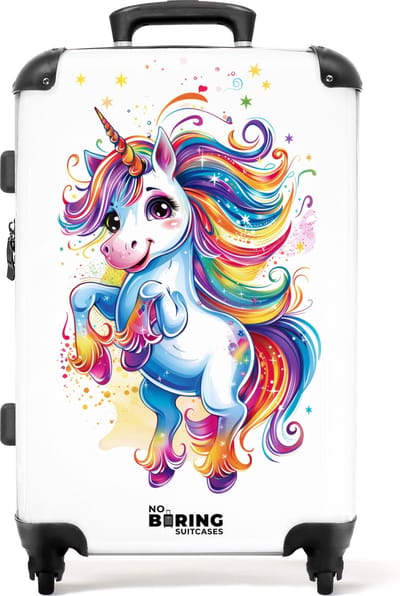 NoBoringSuitcases.com® - Kinderkoffer meisje - Kindertrolley meisjes - Eenhoorn met regenboogmanen - Koffer kind groot - Rolkoffer lichtgewicht - Reiskoffer met 4 wielen - Grote trolley XL - 20 kg bagage