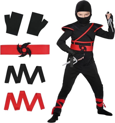Kostuum voor Kinderen als Rode Ninja, Compleet met Schuimaccessoires voor Halloween en Feestjes, Ideaal voor Cosplay en Verkleedpartijen