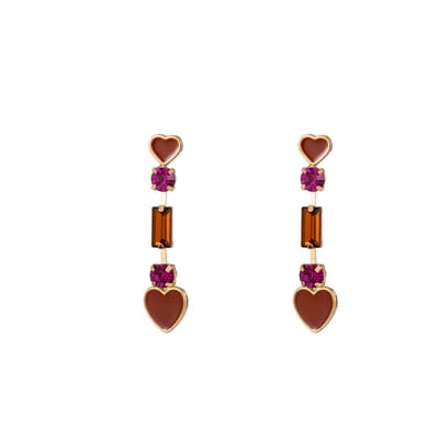 Go Dutch Label Oorknoppen heart drop stone Fuchsia