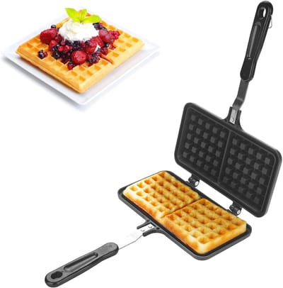 Dubbel Wafelijzer - Wafelpan - Warme Wafels Maken - Antiaanbaklaag - 345 cm - Zwart