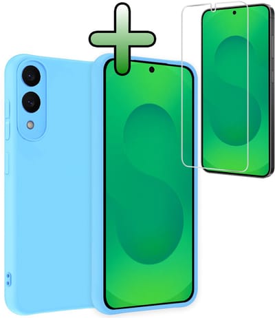 Hoesje Met Screenprotector - Geschikt voor Samsung Galaxy S25 Edge - Sterk & Shockproof - Back Cover - Siliconen Case - Telefoon Hoes - Lichtblauw
