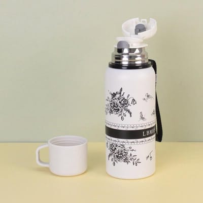 Draagbare Roestvrijstalen Gardenia Thermosbeker Met Thee-zeef Grote Capaciteit Sportfles Voor Theezetten, Geweldig Voor Buitenreizen 600ml white