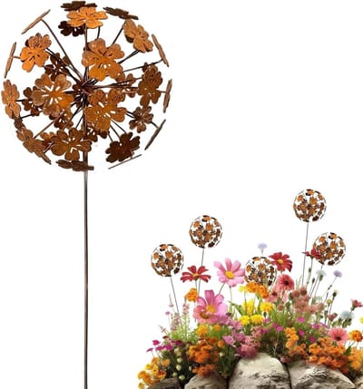 Tuin Decoratie - Bloem Stakes - Buiten Decoreren - Verstelbare Bloemvorm - 25 x 20 cm - Roestbruin