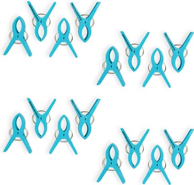 16-Delige Blauwe Kunststof Wasrek Knijpers | 4 Sets – 1 Set van 4 Stuks Handdoekklemmen Knijpers | Afmetingen 15x10x3cm | Voor Klussen en Huishouden