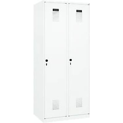 Garderobekast C+P Evolo Plus, 2 vakken, rechts scharnierend, veiligheidsdraaigrendel, B 800 x D 500 x H 1850 mm, verkeerswit/verkeerswit