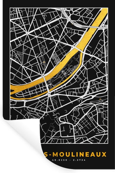 Muurstickers - Sticker Folie - Plattegrond – Kaart – Stadskaart – Frankrijk – Issy-les-Moulineaux - 20x30 cm - Plakfolie - Muurstickers Kinderkamer - Zelfklevend Behang - Zelfklevend behangpapier - Stickerfolie