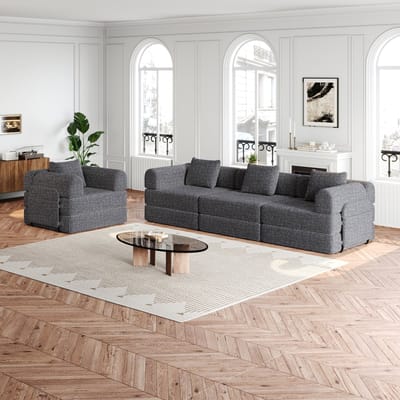 DESMIU Slaapbank 183,8 x 91,4 x 69,8 cm - 4-Zits Met Slaapfunctie En Opbergruimte in Armleuning - Voor Woonkamer En Logeerkamer - Chenille Grijs