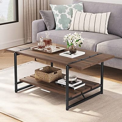 Salontafel met Opbergrek - Woonkamertafel Bijzettafel - Woonkamer Inrichten - Industrieel Vintage Design - 104 x 55 x 76 cm
