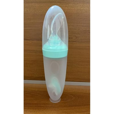 Biberon en silicone compressible Alimentation sûre pour bébé Alimentation par pression pour tout-petit Cuillère d'alimentation à presser Biberon Entraînement Alimentateur Complément alimentaire bleu