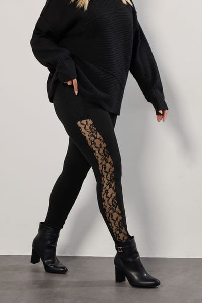 Yours Curve Zwarte Legging Met Kanten Zijstreep Size 42
